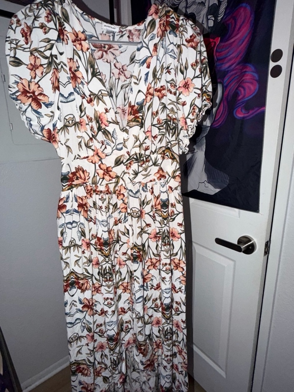 Avenue White Maxi Dress with Peach Floral Print